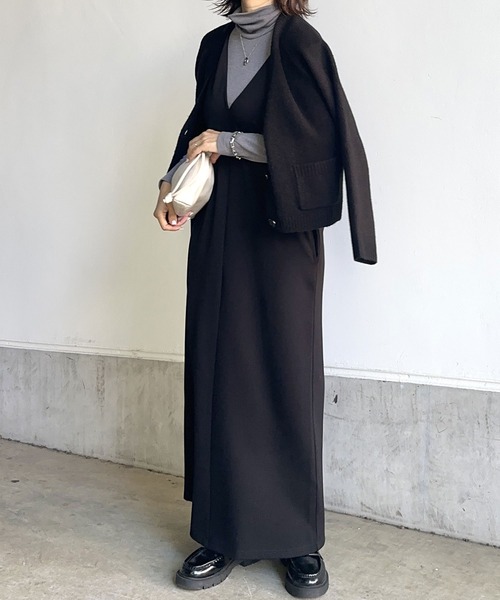 evernavy ワンピース Vネックポンチストレートワンピース : ZOZOTOWN