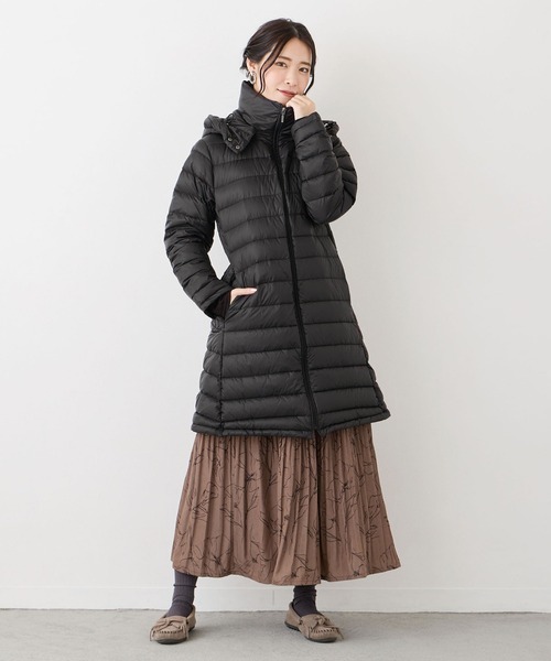 未使用オフホワイト　黒 フード付きロングコート　ダウン付 定番人気/フィルパワー800/フード取り外し可】フーデッドロングダウン