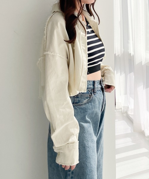 ブラウス シャツ 切りっぱシャツ レディース Heather ブラウス シャツ カットオフショートシャツ 105013