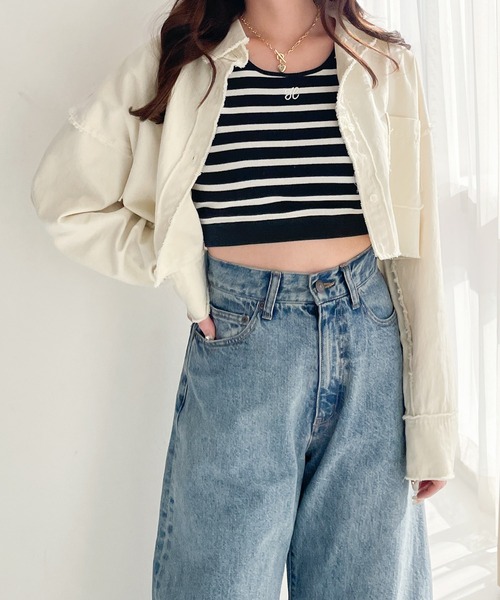 ブラウス シャツ カットワーク ショート シャツ レディース JEANASIS（ジーナシス）の「カットワークカラーショートシャツ