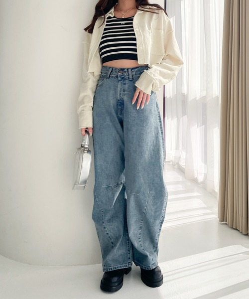 ブラウス シャツ 切りっぱシャツ レディース She's Closet ブラウス シャツ 襟付き長袖ワイドカフスオーバー