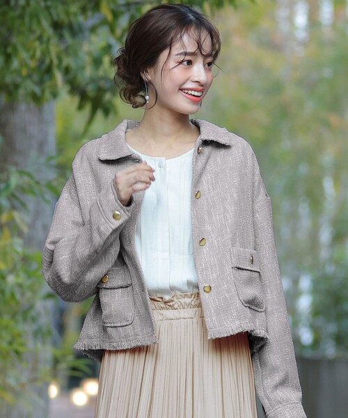 ジャケット・アウター Taly ツイードジャケット カシミヤ混ツイード仕立てテーラードジャケット 黒