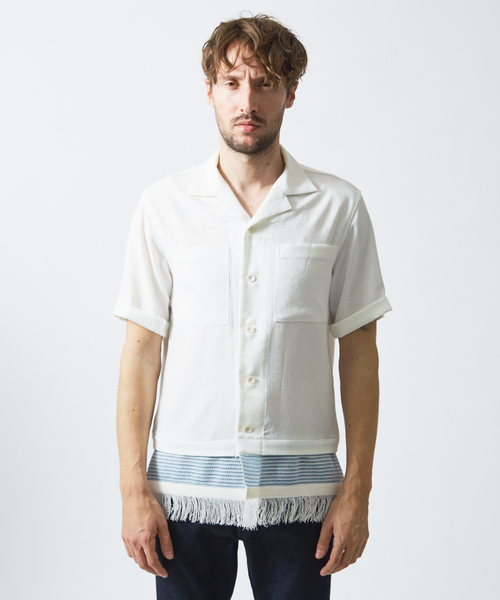 5351 POUR LES HOMMES シャツ フリンジ ドッキング 半袖シャツ メンズ