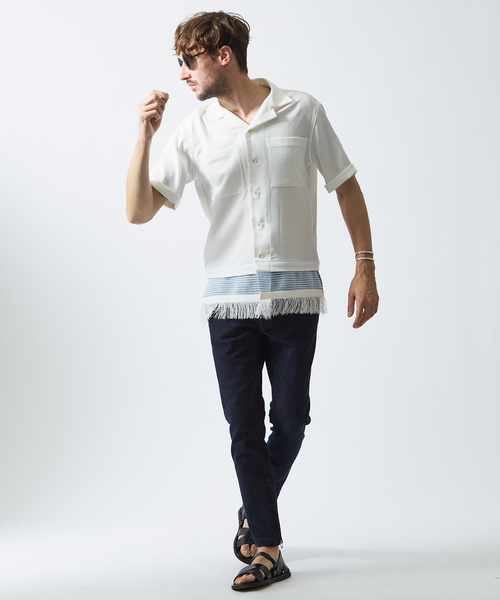 5351 POUR LES HOMMES シャツ フリンジ ドッキング 半袖シャツ メンズ