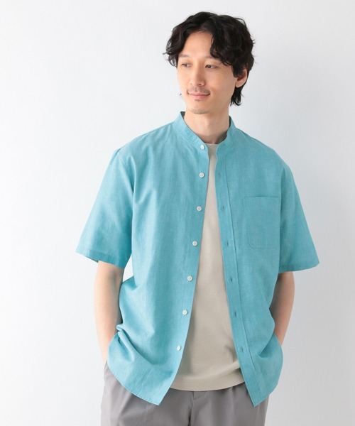 エントワ entwa新品ダッチカラーシャツカーキ リネン Made in JAPAN】麻調ショートカラーシャツ（カジュアルシャツ
