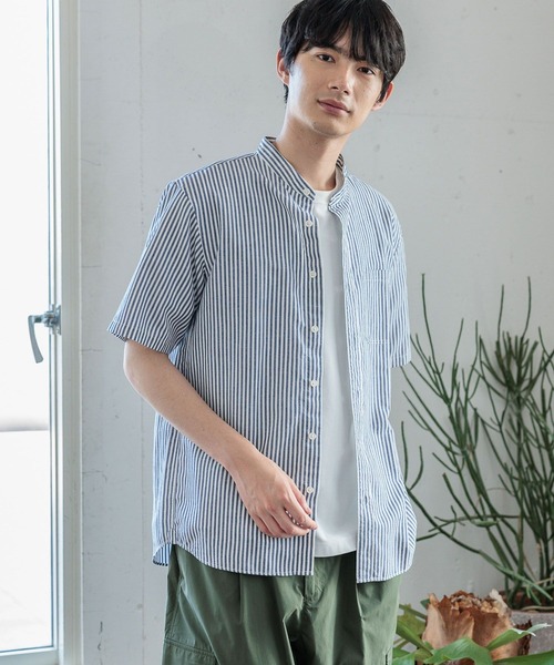 aurge リネンシャツ GLOBAL WORK シャツ イージーケアリネンシャツ/バンドカラー