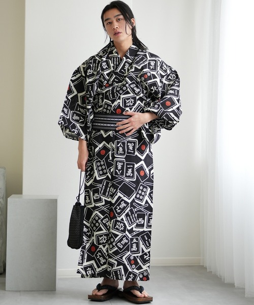utatane 浴衣 手染め注染メンズ浴衣3点セット utatane×注染工房 黒地の