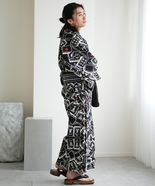 utatane 浴衣 手染め注染メンズ浴衣3点セット utatane×注染工房 黒地の
