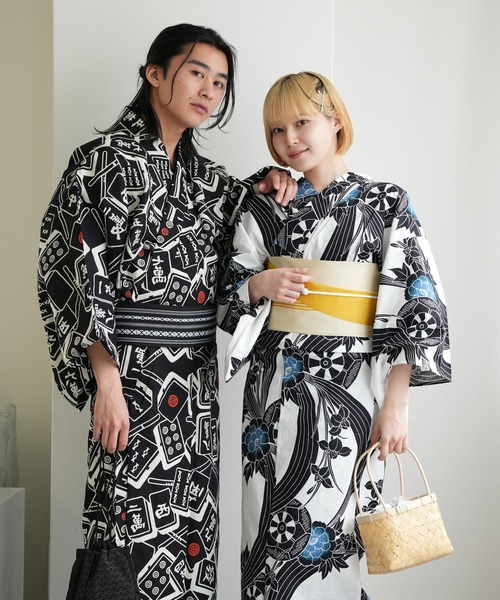 utatane 浴衣 手染め注染メンズ浴衣3点セット utatane×注染工房 黒地の