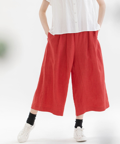 【初回限定お試し価格】 de nop nod レディース リネン8分丈タックワイドパンツ パンツ パンツ
