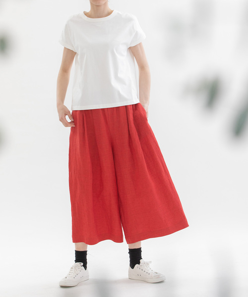 最新コレックション nop de レディース リネン8分丈タックワイドパンツ パンツ nod パンツ