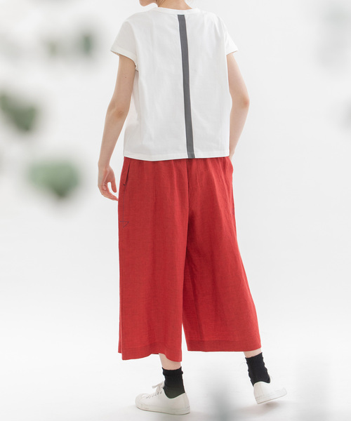 nop de nod パンツ リネン8分丈タックワイドパンツ レディース