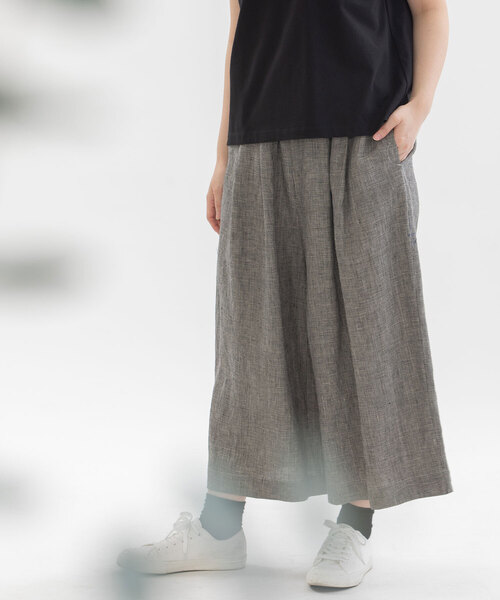 【★新品★】nop de nod ノップ ドゥ ノッド／リネンコットンパンツ nop de nod パンツ リネン8分丈タックワイドパンツ レディース