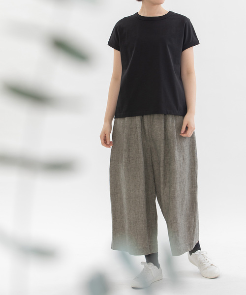 nop de nod パンツ リネン8分丈タックワイドパンツ レディース