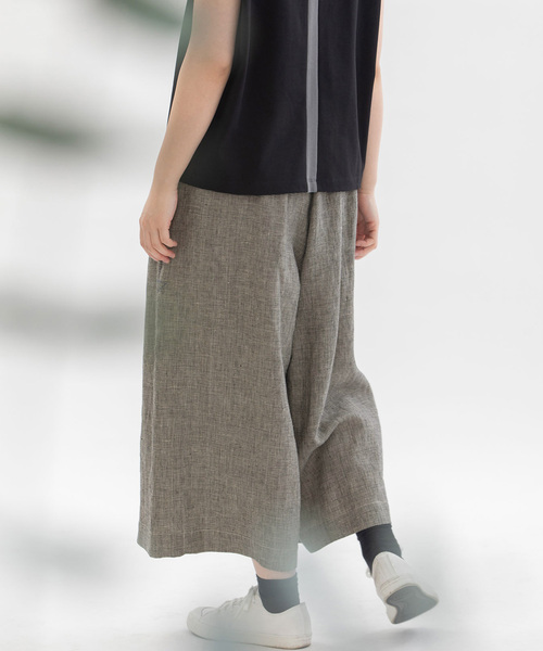 nop de nod パンツ リネン8分丈タックワイドパンツ レディース