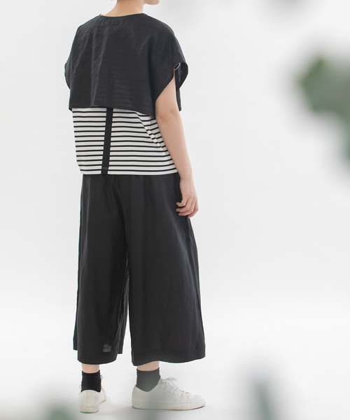 美品＊nop de nodノップドゥノッド＊ゆったりテーパードパンツ nop de nod パンツ リネン8分丈タックワイドパンツ レディース