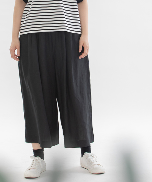 【★新品★】nop de nod ノップ ドゥ ノッド／リネンコットンパンツ nop de nod パンツ リネン8分丈タックワイドパンツ レディース