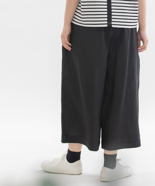 nop de nod パンツ リネン8分丈タックワイドパンツ レディース