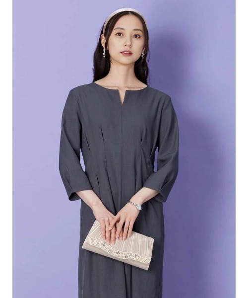 パールサス付ツイードワンピース サックス パールサス付ツイードワンピース サックス