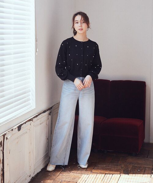 ★美品♡DOLCE＆GABBANA パールビジュー カーディガン ウール 黒 earth music&ecology カーディガン パール＆ビジューカーディガン