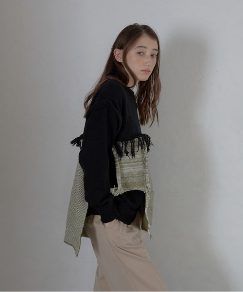 ニット セーター 「MINERTE」block fringe knit / ブロックフリンジニットプルオーバー レディース MINERTE ニット セーター 「MINERTE」block fringe knit