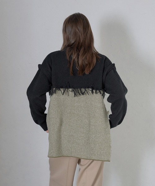 ニット セーター 「MINERTE」block fringe knit / ブロックフリンジニットプルオーバー レディース MINERTE ニット セーター 「MINERTE」block fringe knit