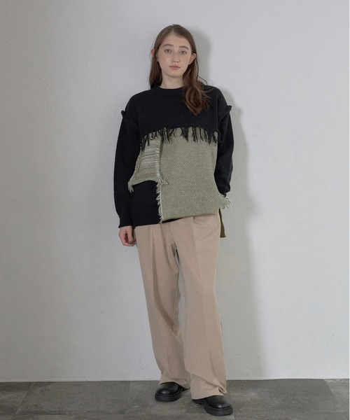 ニット セーター 「MINERTE」block fringe knit / ブロックフリンジニットプルオーバー レディース MINERTE ニット セーター 「MINERTE」block fringe knit