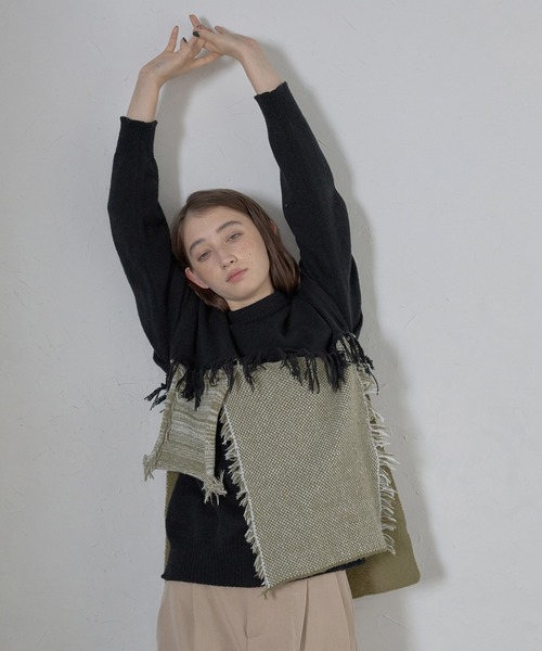 ニット セーター 「MINERTE」block fringe knit / ブロックフリンジニットプルオーバー レディース MINERTE ニット セーター 「MINERTE」block fringe knit