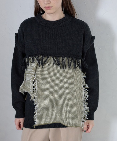 MINERTE ニット セーター 「MINERTE」block fringe knit