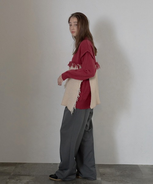 ニット セーター 「MINERTE」block fringe knit / ブロックフリンジニットプルオーバー レディース MINERTE ニット セーター 「MINERTE」block fringe knit