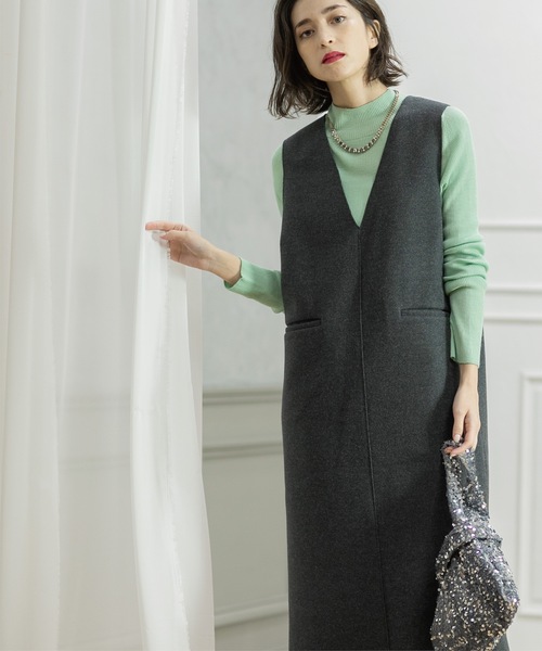 美品❣️ウールライクジャンパードレス セール】 ウールライクメルトン ジャンパードレス【洗濯機洗い可