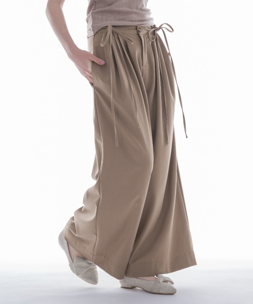 パンツ AMMY RIBBON PANTS セール】Ribbon Satin Straight Pants /リボンサテンパンツ