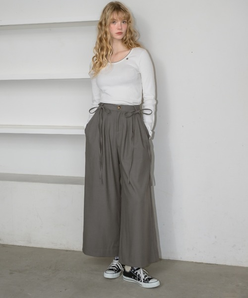 パンツ AMMY RIBBON PANTS スラックス パンツ ribbon belt wide pants / サイドリボン