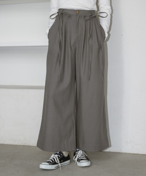 スラックス パンツ ribbon belt wide pants / サイドリボン