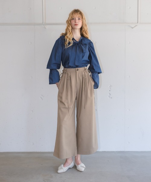 パンツ AMMY RIBBON PANTS スラックス パンツ ribbon belt wide pants / サイドリボン