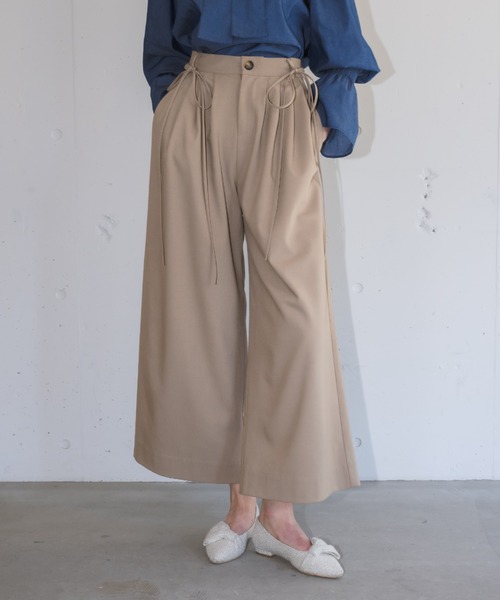 スラックス パンツ ribbon belt wide pants / サイドリボン