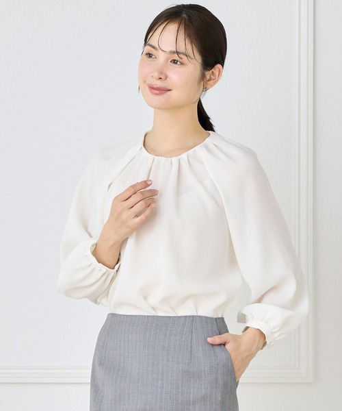 INED（イネド） ブラウス シャツ 梨地ジョーゼット タックギャザー
