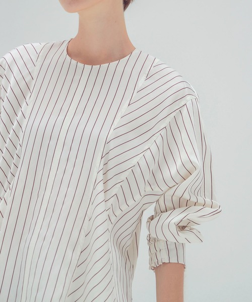 ブラウス シャツ asymmetry hem pinstripe blouse(アシンメトリーヘムピンストライプ柄ブラウス) レディース DRESSLAVE ブラウス シャツ asymmetry hem pinstripe blouse