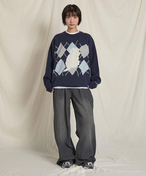 ニット セーター 「UNISEX」Wai Kei／MLTSアーガイルニット レディース メンズ WaiKei ニット セーター 「UNISEX」Wai Kei／MLTSアーガイル