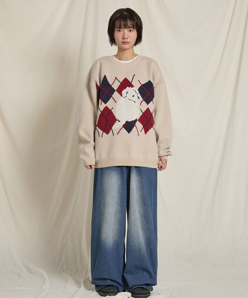 ニット セーター 「UNISEX」Wai Kei／MLTSアーガイルニット レディース メンズ WaiKei ニット セーター 「UNISEX」Wai Kei／MLTSアーガイル