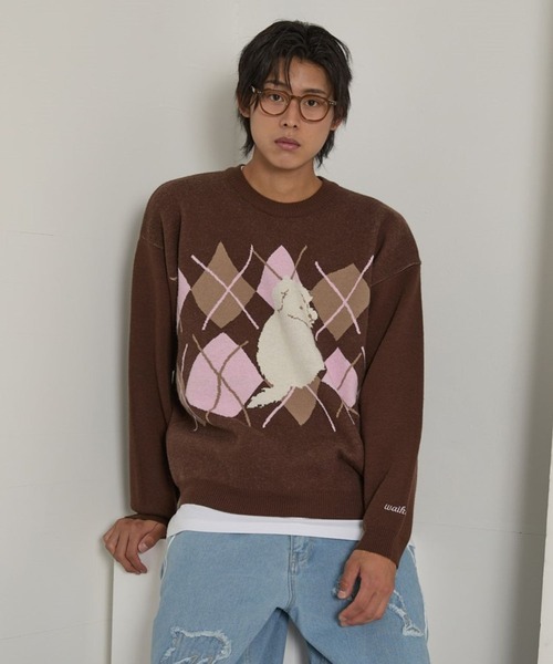 ニット セーター 「UNISEX」Wai Kei／MLTSアーガイルニット レディース メンズ WaiKei ニット セーター 「UNISEX」Wai Kei／イルカボーダー