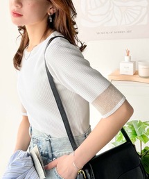 CFCL シーエフシーエル　リブニット　トップス　半袖　ホワイト　フリーサイズ classicalelf（クラシカルエルフ） tシャツ 半袖 大人フェミニンな透け