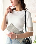 tシャツ 半袖 大人フェミニンな透け感。袖口シ...の詳細画像1