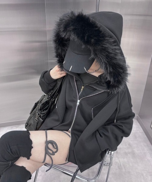 gibous fur hoodie black ファー　パーカー gibous fur hoodie black 黒 gibous fur hoodie black ファー