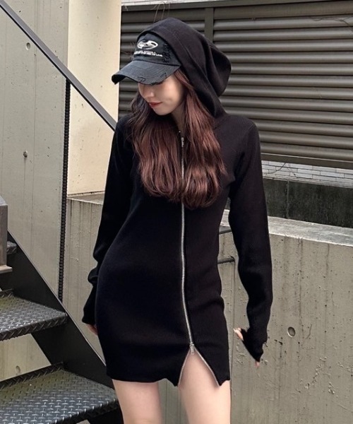 ACLENT（アクレント） ワンピース アシンメトリージップミニニット