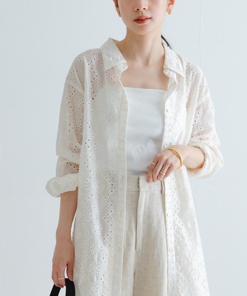 「URBAN RESEARCH」 長袖シャツ FREE ホワイト レディース URBAN RESEARCH ブラウス シャツ 刺繍レースオーバーシャツ