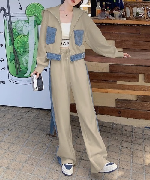 FAVORITO セットアップ 大人カジュアルジップ付きポケット付きドロー