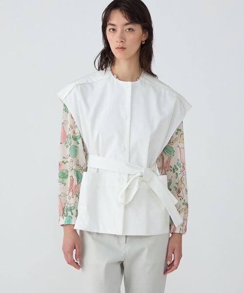 ☆美品　トゥモローランド　コットンシルク ブラウス シャツ　ジレ　ベスト セール】 ウールシルクブロックトゥース 4-wayジレ （ベスト
