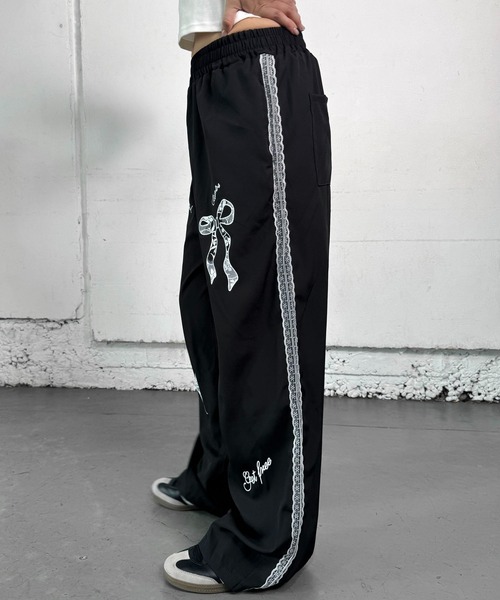 lilful スウェットパンツ ジャージ サイドレースライン リボン