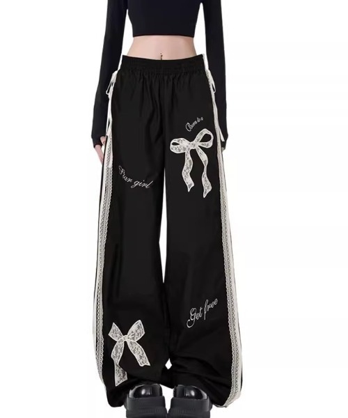 lilful スウェットパンツ ジャージ サイドレースライン リボン